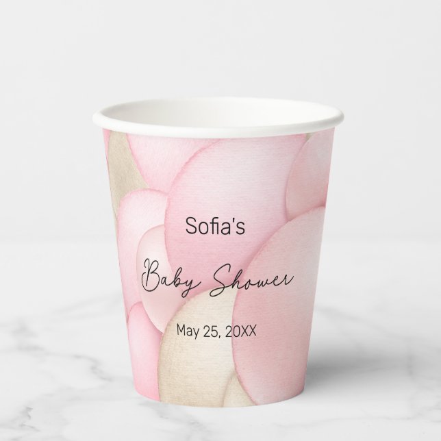 Pink Hot Air Balloon Baby Shower Paper Cups (Front)