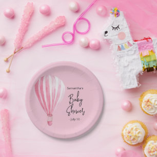 Pink hot air balloon Baby shower Paper Plate