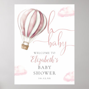 Pink Hot Air Balloon Baby Shower Welcome Sign
