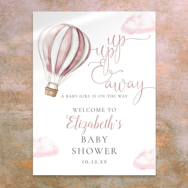 Pink Hot Air Balloon Baby Shower Welcome Sign (Pink Hot Air Balloon Baby Shower Welcome Sign)