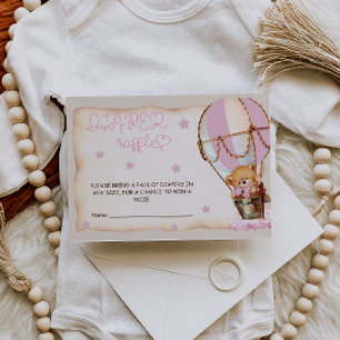 Pink Hot Air Balloon Bear Diaper Raffle Enclosure Card