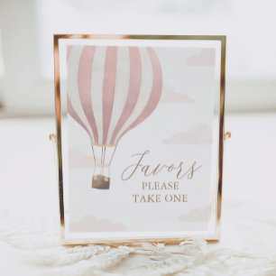 Pink Hot Air Balloon Birthday Favours Sign