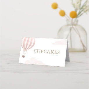Pink Hot Air Balloon Birthday Food Labels Place Card
