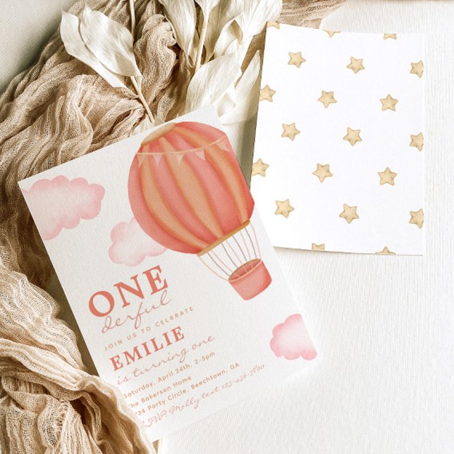 Pink Hot Air Balloon Birthday Invitations (Creator Uploaded)