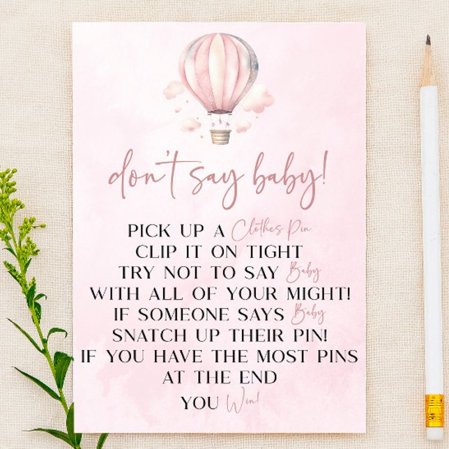 Pink Hot Air Balloon Don't Say Baby Shower Game (Creator Uploaded)
