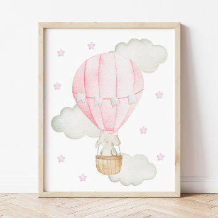 Pink Hot Air Balloon, Elephant, Star, Girl Nursery Photo Print