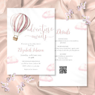 Pink Hot Air Balloon Girl All In One Baby Shower Invitation