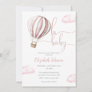 Pink Hot Air Balloon Girl All In One Baby Shower Invitation