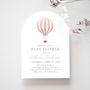 Pink Hot Air Balloon Girl Arch Baby Shower Invitation