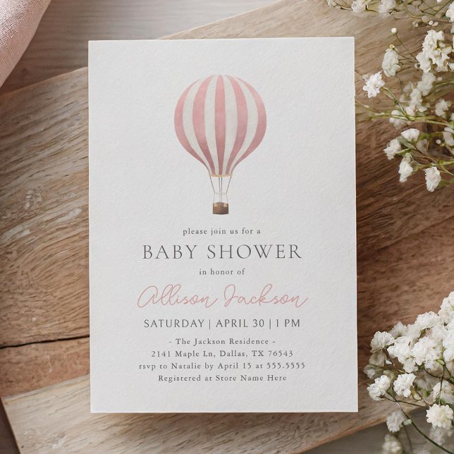 Pink Hot Air Balloon Girl Baby Shower Invitation (Creator Uploaded)