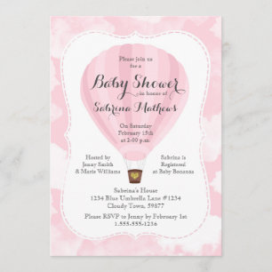Pink Hot Air Balloon Girl Baby Shower Invitation