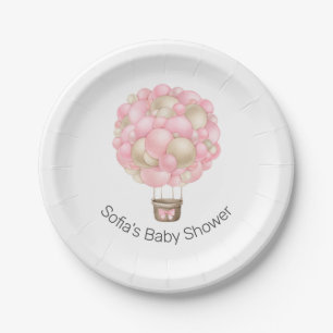 Pink Hot Air Balloon Girl Baby Shower Paper Plate