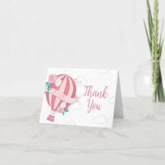 Pink Hot Air Balloon Girl Baby Shower Thank You Card