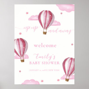 Pink Hot Air Balloon Girl Baby Shower Welcome  Poster