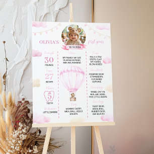 Pink Hot Air Balloon Girl Birthday Milestone Sign