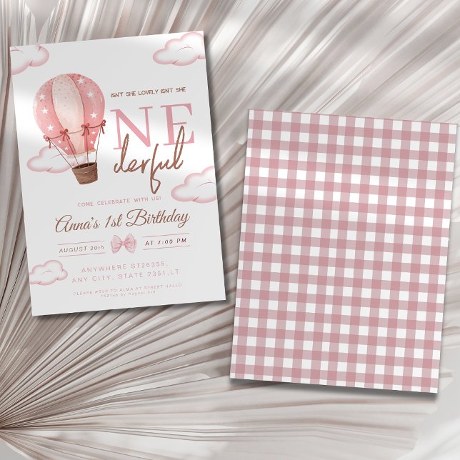 Pink Hot Air Balloon Onederful First Birthday Invitation (Creator Uploaded)