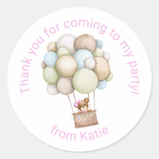 Pink Hot Air Balloon Party Classic Round Sticker