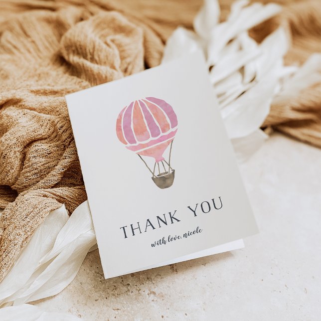 Pink Hot Air Balloon Personalised Thank You Card (Creator Uploaded)
