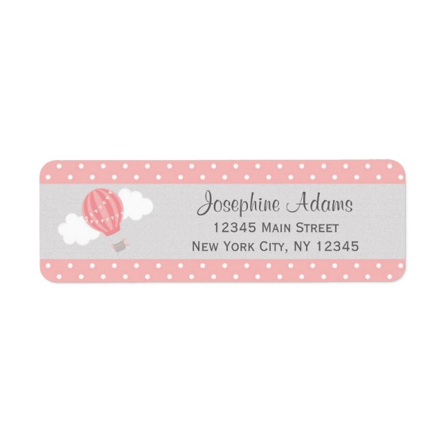 Pink Hot Air Balloon Return Address Labels (Front)
