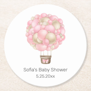 Pink Hot Air Balloon Round Paper Coaster