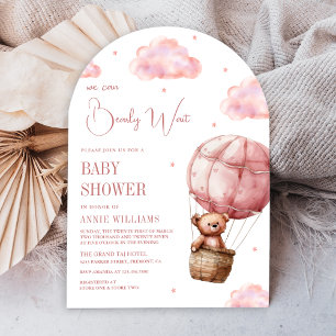Pink Hot Air Balloon Teddy Bear Arch Baby Shower Invitation