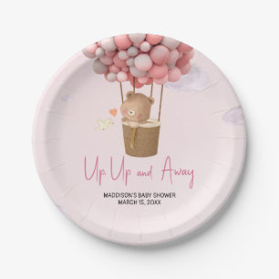 Pink Hot Air Balloon Up and Away Baby Shower Paper Plate