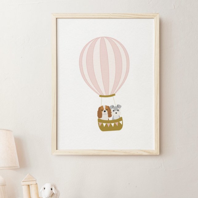 Pink Hot Air Balloon with Dogs Nursery Poster (Creator Uploaded)