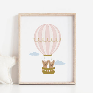 Pink Hot Air Balloon Yorkshire Nursery Poster