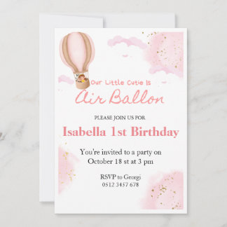 Pink Hot Air Balloons 1st Birthday cloud invitatio Invitation