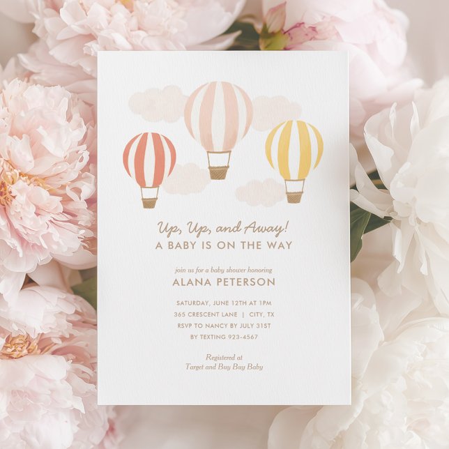 Pink Hot Air Balloons Girl Travel Baby Shower Invitation (Creator Uploaded)