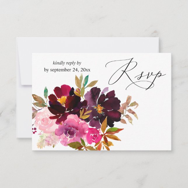 Pink, Hot & Blush Pink & Purple Floral with Meal RSVP Card (Front)