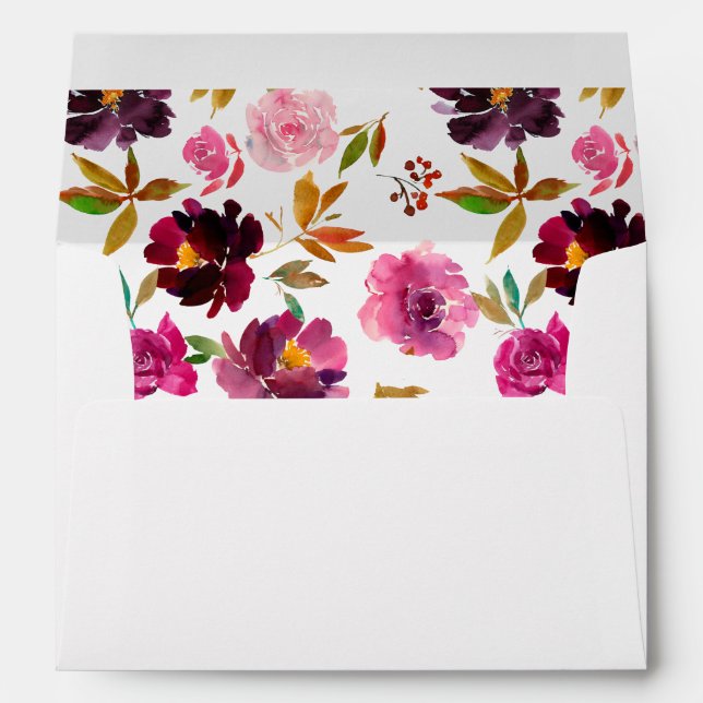 Pink- Hot & Blush & Purple Fall Floral 2 Envelope (Back (Bottom))