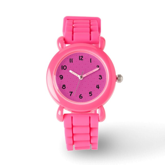 Pink Hot Bright Squiggly Squares Fractal Watch (Front)