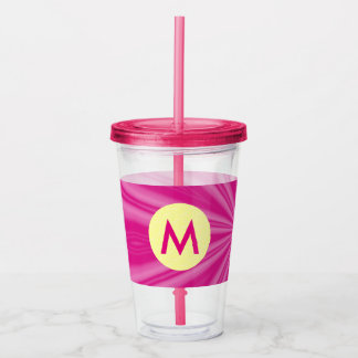 Pink Hot Bright Sunburst Monogram Yellow Circle  Acrylic Tumbler