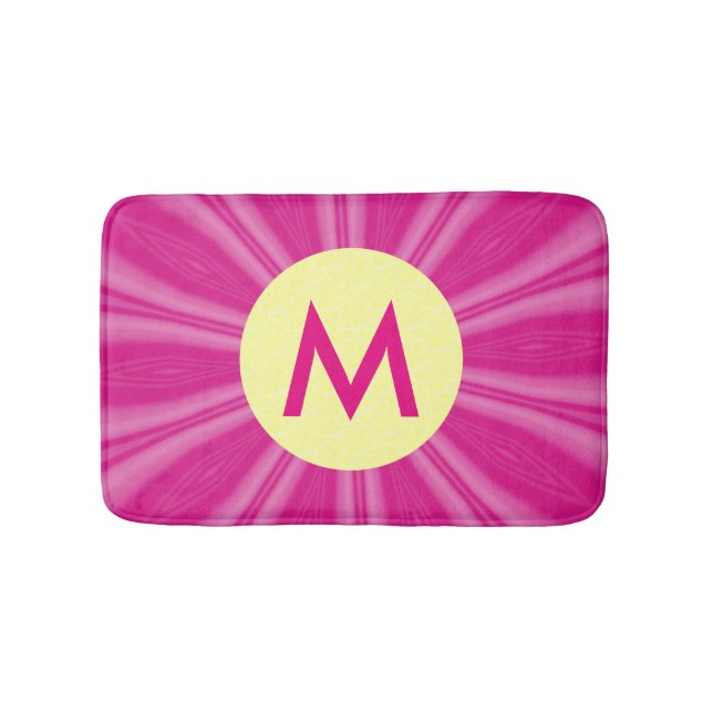 Pink Hot Bright Sunburst Monogram Yellow Circle  Bath Mat (Front)