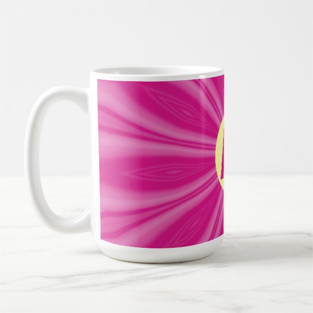 Pink Hot Bright Sunburst Monogram Yellow Circle  Coffee Mug (Left)
