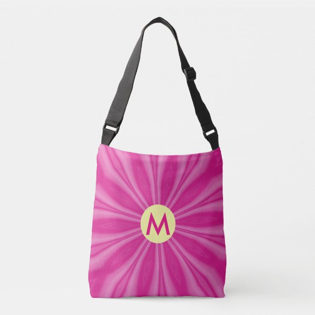Pink Hot Bright Sunburst Monogram Yellow Circle  Crossbody Bag (Front)