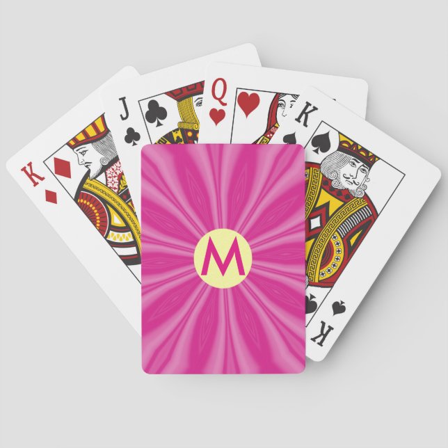 Pink Hot Bright Sunburst Monogram Yellow Circle  Playing Cards (Back)