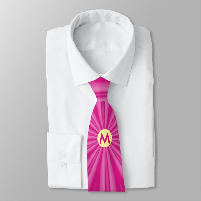 Pink Hot Bright Sunburst Monogram Yellow Circle  Tie (Tied)
