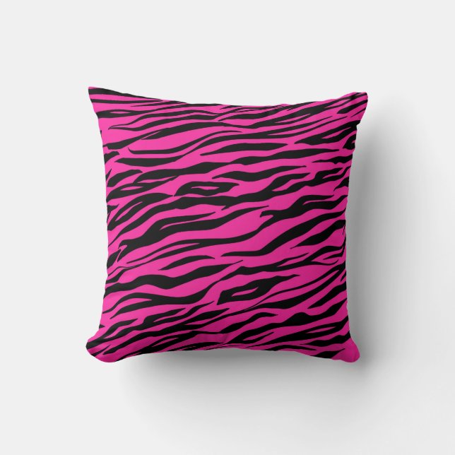Pink Hot Bright Tiger Stripes Fur Cushion (Front)