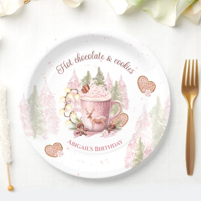 Pink Hot Chocolate Christmas Birthday Paper Plates (Pink Hot Chocolate Christmas Birthday Paper Plates)