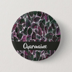 Pink hot coal stones 6 cm round badge