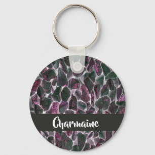 Pink hot coal stones key ring