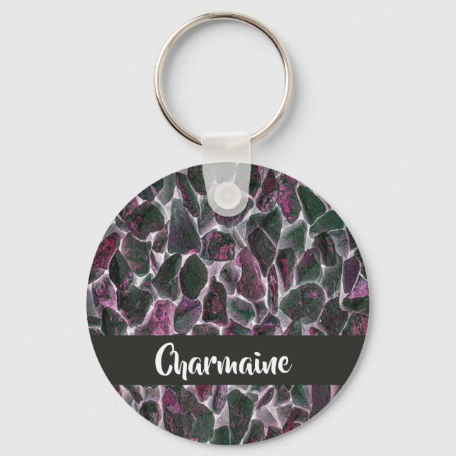 Pink hot coal stones key ring (Front)
