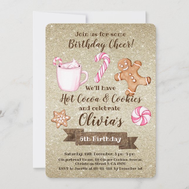 Pink Hot Cocoa and Cookies Birthday INVITATION (Front)