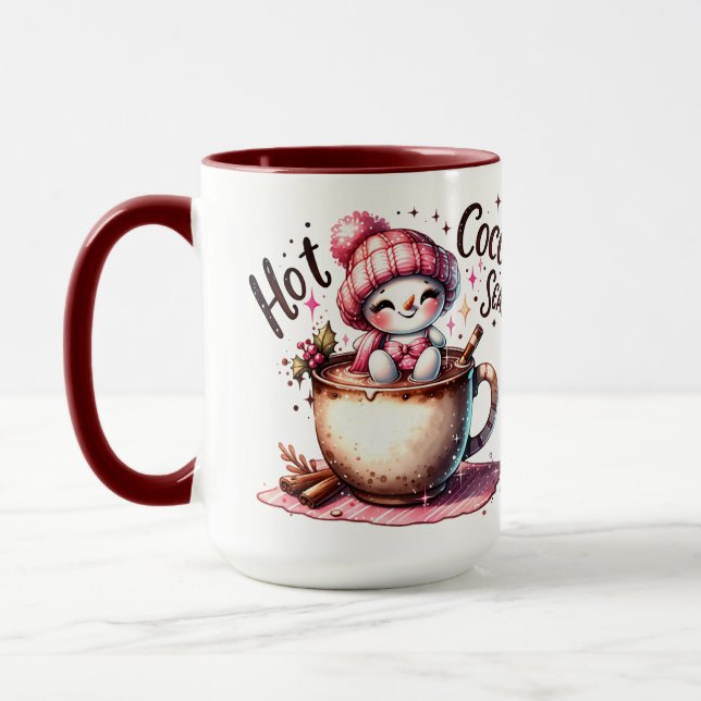 Pink Hot Cocoa Snowwomen Season  Mug (Left)
