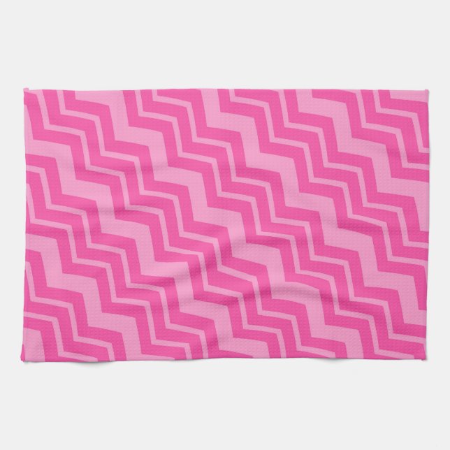 Pink Hot Pink Zigzag Chevron Pattern Design  Tea Towel (Horizontal)