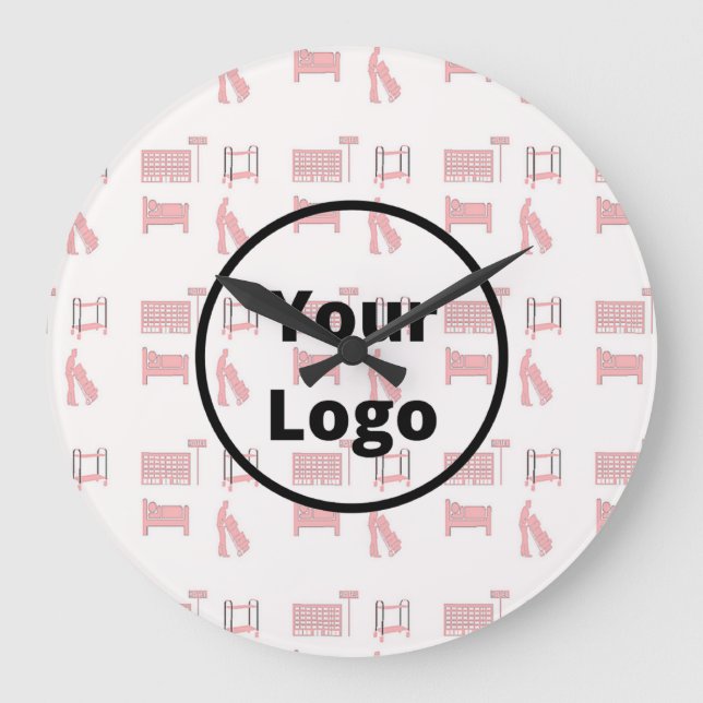 Pink hotel business pattern large clock (Front)