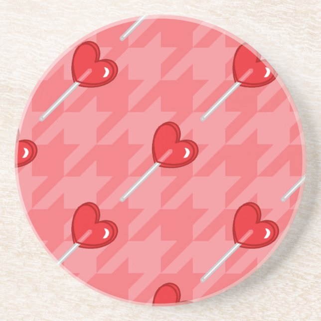 pink houndstooth heart lollipop coaster (Front)