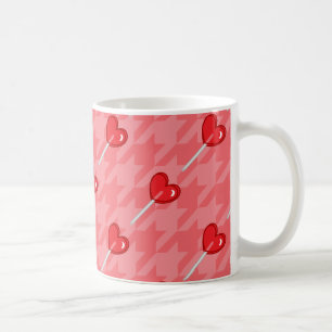 pink houndstooth heart lollipop coffee mug